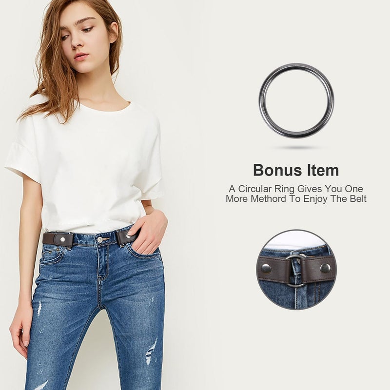WHIPPY 4 Pieces No Buckle Stretch Women Belt for Jeans Pants, Buckle Free Comfortable Invisible Elastic Belts (Black Khaki Blue Brown, Fit Pants Size 32-48 Inches) - Image 5